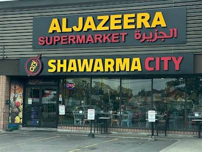 Aljazeera Supermarket and Shawarma City storefront at 720 Burnhamthorpe Road West in Mississauga
